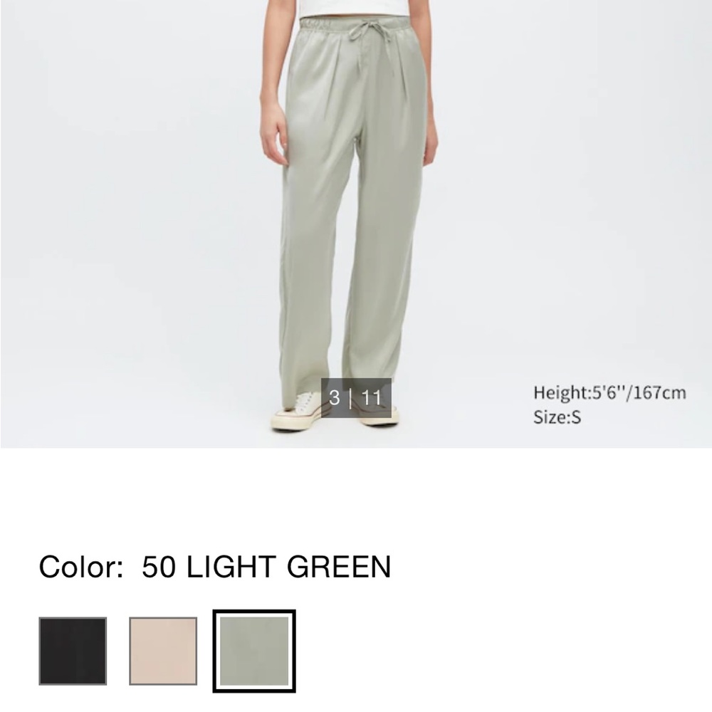 Uniqlo satin drape pant in light green